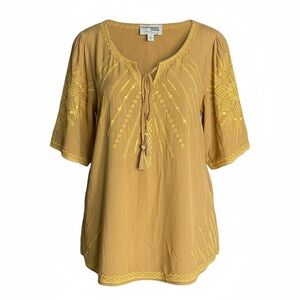 Savanna Jane Mustard Embroidered Blouse